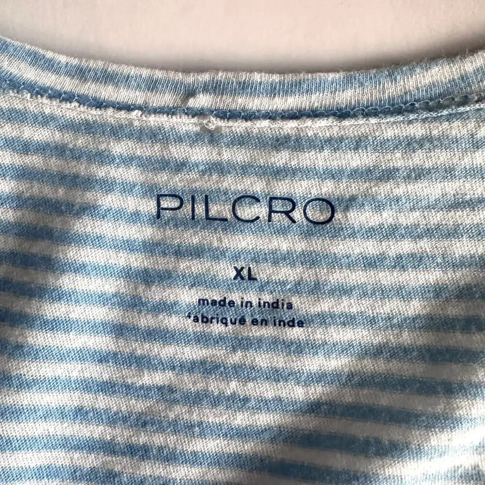 Pilcro Hankey-Hem Swing Tank Womens XL Light Blue Striped Asymmetrical Soft Top